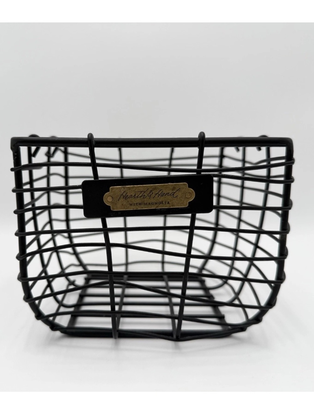Hearth & Hand Matte Black Wire Basket with Brass Label 6” x6”